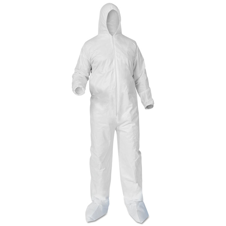 KIMBERLY-CLARK PROFESSIONAL A35 Liquid and Particle Protection Coveralls, Zipper Front, Hood/Boots, Elastic Wrists/Ankles, 5X-Large, White, 25/Carton (ANS38954)