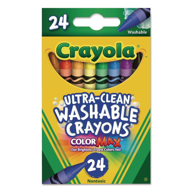 BINNEY & SMITH / CRAYOLA Ultra-Clean Washable Crayons, Regular Size, 0.31" x 3.63", 24 Assorted Colors, 24/Pack (CYO526924)