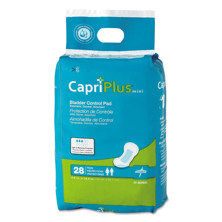 MEDLINE INDUSTRIES, . Capri Plus Bladder Control Pads, Regular, 5.5 x 10.5, 28/Pack, 12/Carton (MIIBCPE01CT)