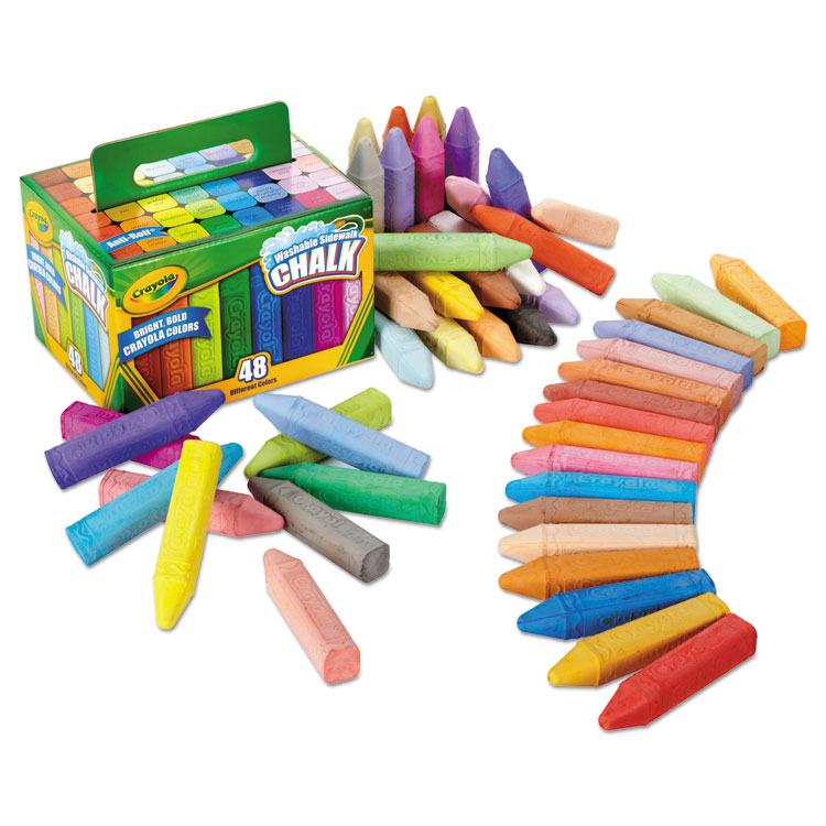 BINNEY & SMITH / CRAYOLA Washable Sidewalk Chalk, 4" x 0.88" Diameter, 48 Assorted Bright Colors, 48 Sticks/Set (CYO512048)