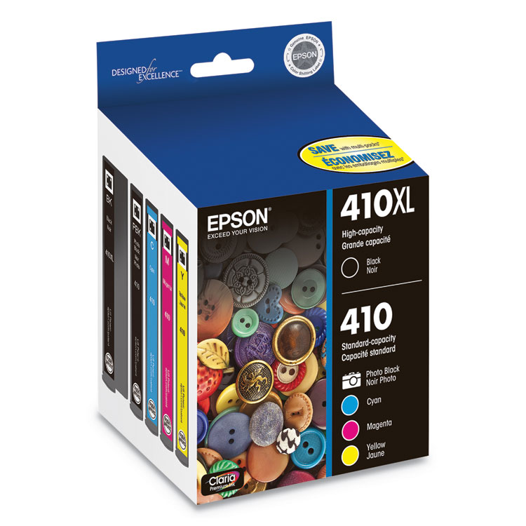 EPSON AMERICA, . T410XL-BCS (410XL) Claria High-Yield Ink, 650 Page-Yield, Black/Cyan/Magenta/Yellow (EPST410XLBCS)