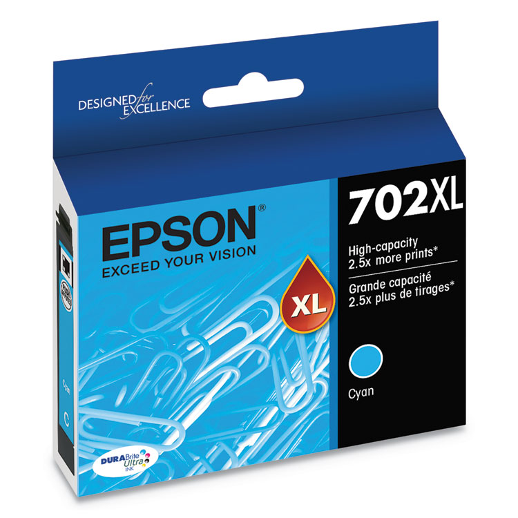 EPSON AMERICA, . T702XL220-S (702XL) DURABrite Ultra High-Yield Ink, 950 Page-Yield, Cyan (EPST702XL220S)