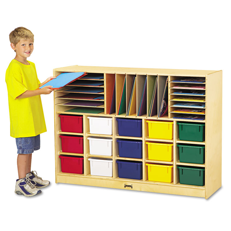 JONTI-CRAFT, . Sectional Mobile Cubbie with Assorted-Color Cubbie-Trays, 48" x 15" x 35.5", Birch (JNT0416JC)