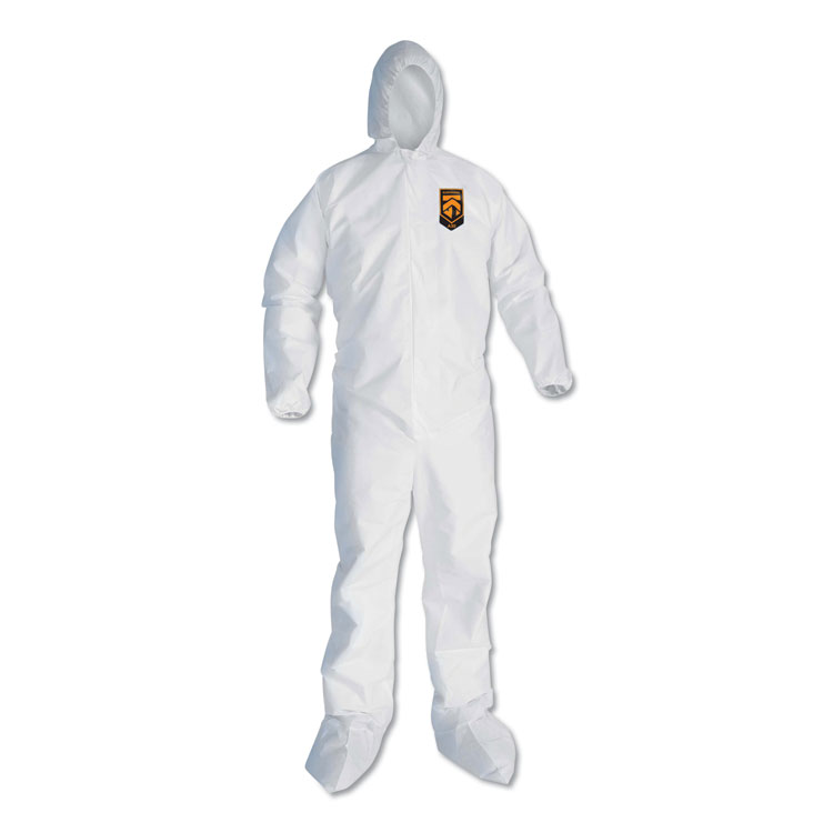 KIMBERLY-CLARK PROFESSIONAL A30 Elastic Back and Cuff Hooded/Boots Coveralls, 4X-Large, White, 21/Carton (ANS46127)