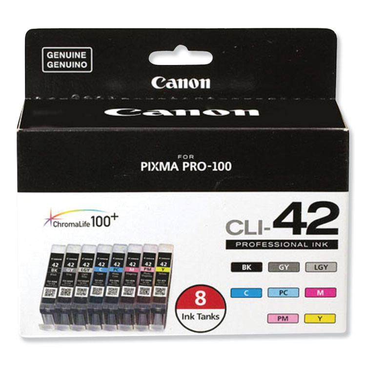 CANON USA, . 6384B007 (CLI-42) ChromaLife100+ Ink, Black/Cyan/Gray/Light Gray/Magenta/Photo Cyan/Photo Magenta/Yellow (CNM6384B007)