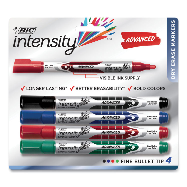 BIC CORP. Intensity Advanced Dry Erase Marker, Medium Bullet Tip, Assorted Colors, 4/Pack (BICGELIPP41AST)