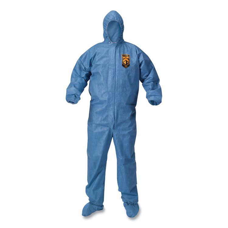 KIMBERLY-CLARK PROFESSIONAL A65 Zipper Front Hood and Boot Flame-Resistant Coveralls, Elastic Wrist and Ankles, 2X-Large,Blue,  25/Carton (KCC45355)