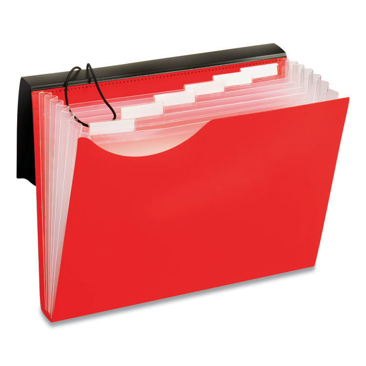 TOPS BUSINESS FORMS Seven-Pocket Poly Expanding File, 1" Expansion, 7 Sections, Elastic Cord Closure, 1/6-Cut Tabs, Letter Size, Red (GLW67440RED)