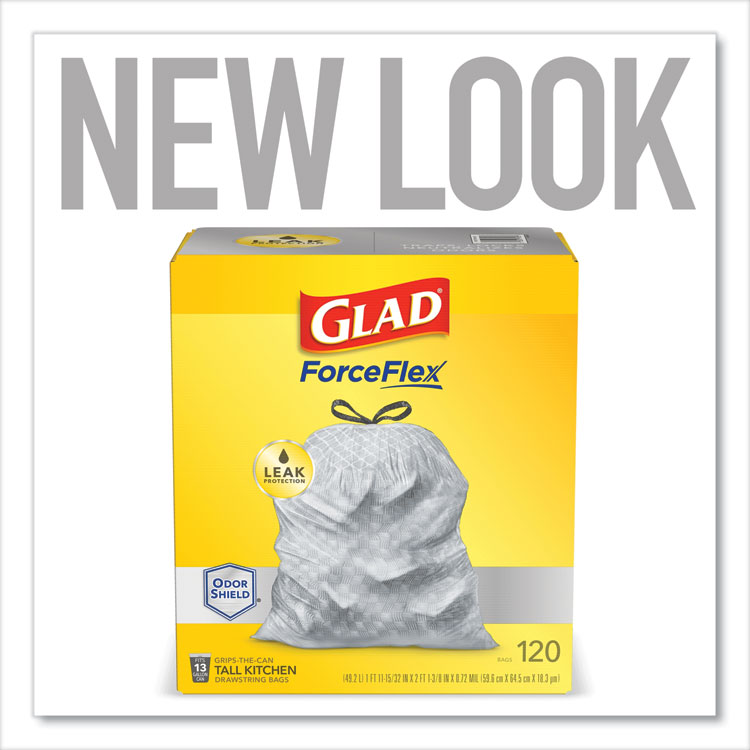 CLOROX SALES CO. ForceFlex Kitchen Drawstring Trash Bags, 13 gal, 23.75" x 25.4", White, 120/Box (CLO79158)