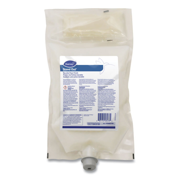 DIVERSEY StandOut Durable Floor Finish, 1.5 Liter Pouch, 4/Carton (DVS100880768)