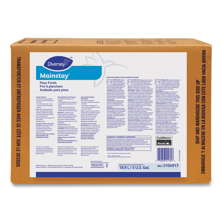 DIVERSEY Mainstay Floor Finish, Liquid, 5 gal Box (DVS5104917)