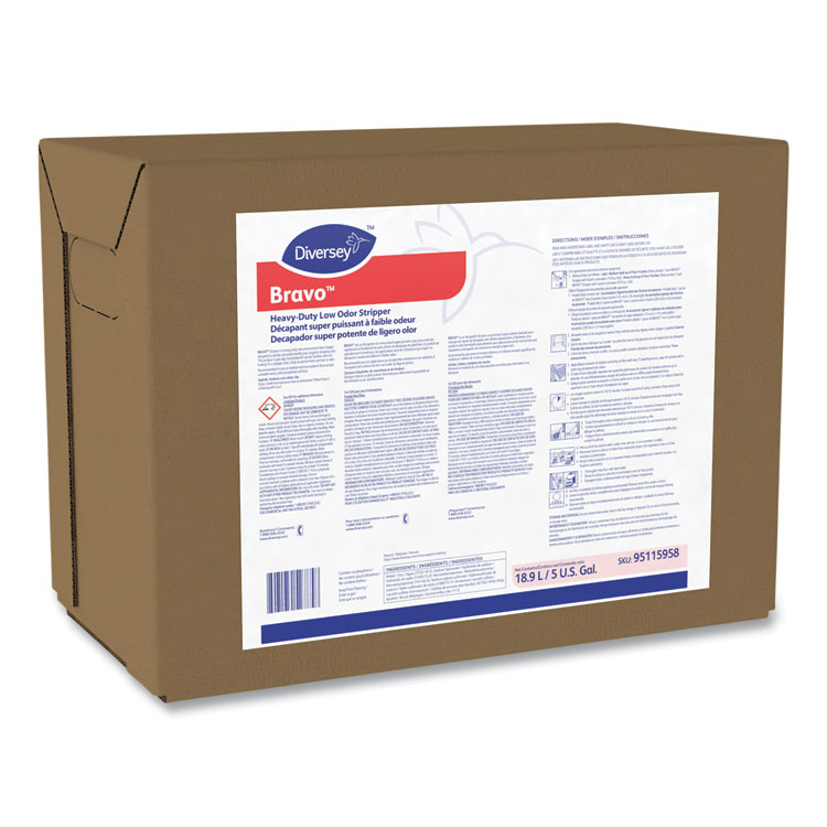 DIVERSEY Bravo Heavy-Duty Low Odor Floor Stripper, Light Scent, 5 gal Box (DVS95115958)