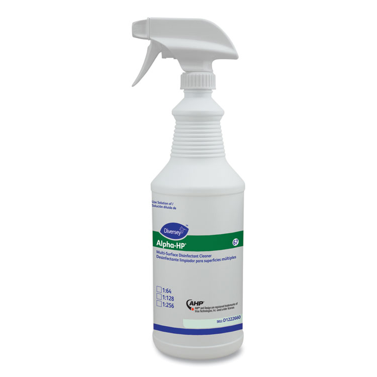 DIVERSEY Alpha-HP Multi-Surface Disinfectant Cleaner Spray Bottle, 32 oz, White, 12/Carton (DVOD1222660)