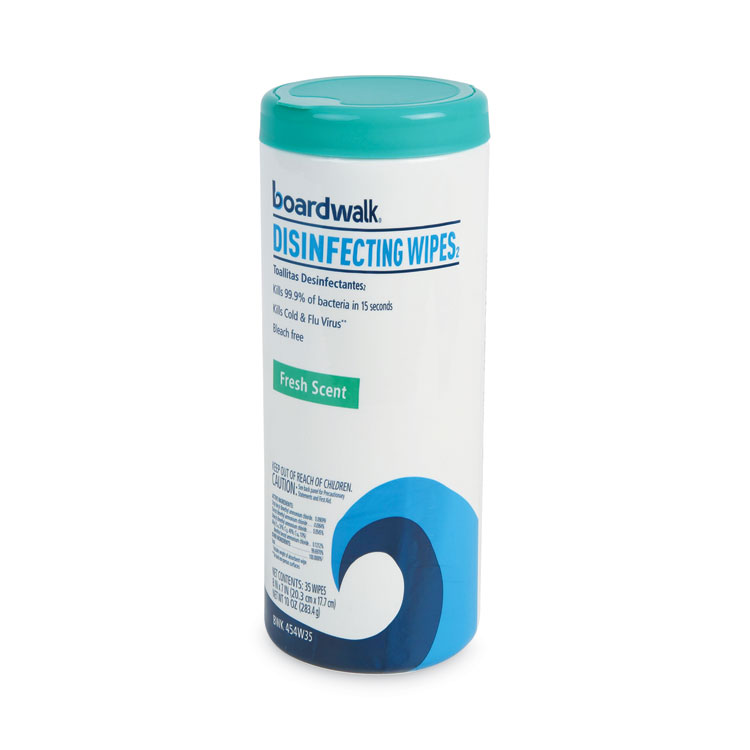 BOARDWALK Quat-Based Disinfecting Wipes, 7 x 8, Fresh Scent, 35/Canister, 12 Canisters/Carton (BWK454W35)
