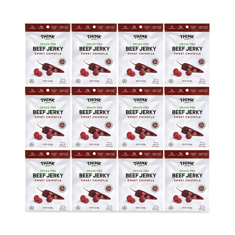 THINK JERKY, LLC Sweet Chipotle Beef Jerky, 1 oz Pouch, 12/Pack (GRR22000985)