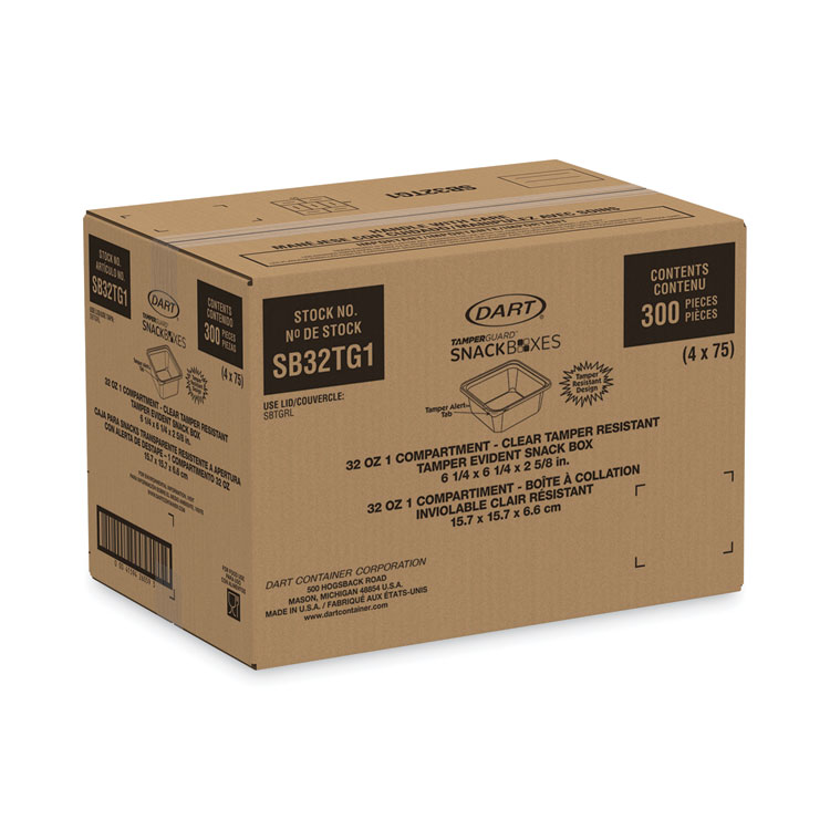 DART TamperGuard Snack Boxes, 32 oz, 6.3 x 6.3 x 2.6, Clear, Plastic, 300/Carton (DCCSB32TG1)