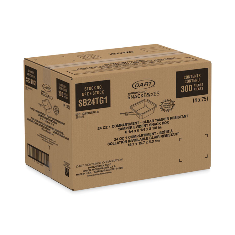 DART TamperGuard Snack Boxes, 24 oz, 6.3 x 6.3 x 2.1, Clear, Plastic, 300/Carton (DCCSB24TG1)