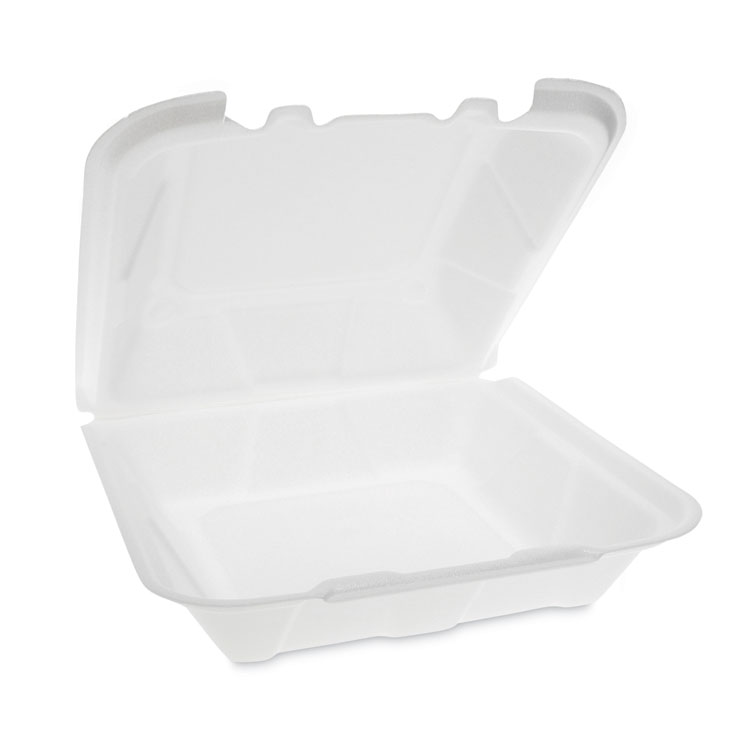 PACTIV EVERGREEN CORPORATION Vented Foam Hinged Lid Container, Dual Tab Lock, 9.13 x 9 x 3.25, White, 150/Carton (PCTYTD199010000)