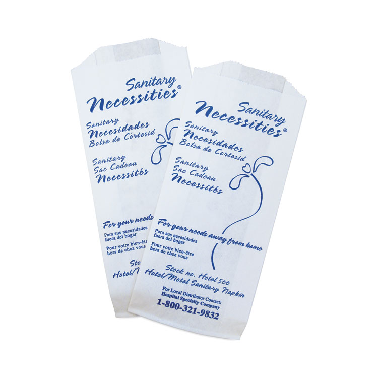 HOSPECO Necessities Hotel Courtesy Disposal Bags, 4" x 1.75" x 9", White/Blue, 500/Carton (HOSHOTEL500)