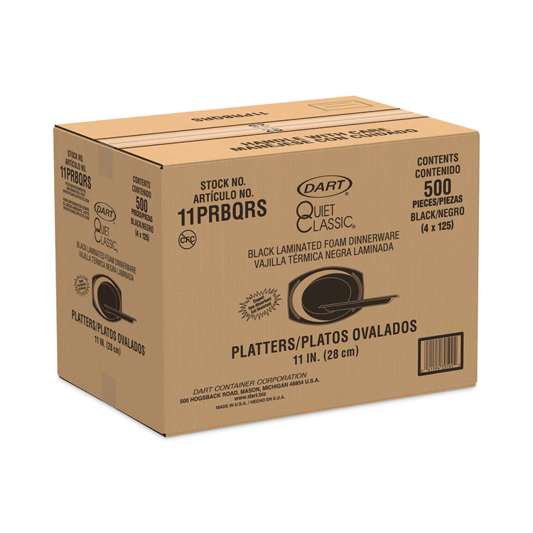 DART Quiet Classic Laminated Foam Dinnerware, Platter, 10.7 x 11, Black, 500/Carton (DCC11PRBQR)