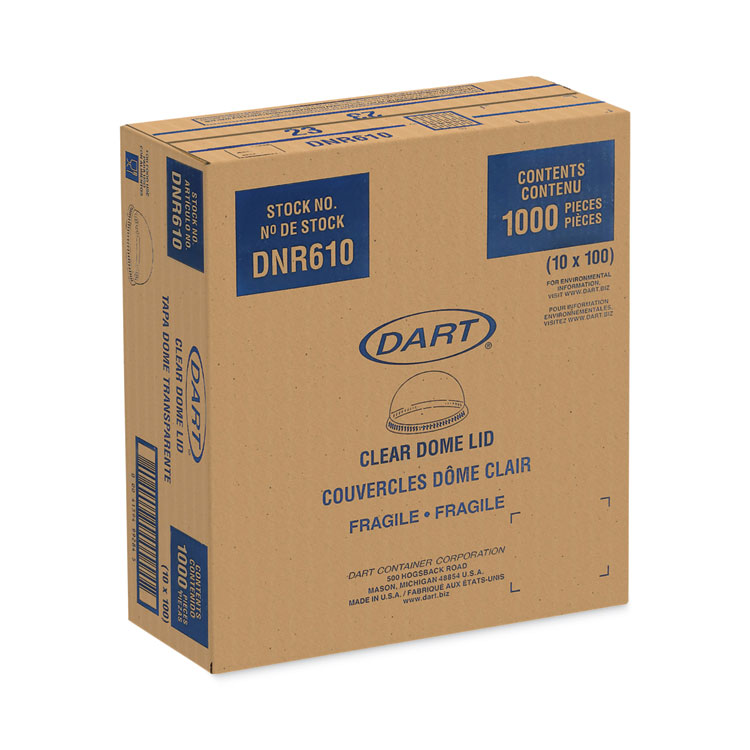 DART Plastic Dome Lid, Fits 9 oz to 10 oz Cold Cups, Clear, 1,000/Carton (DCCDNR610)