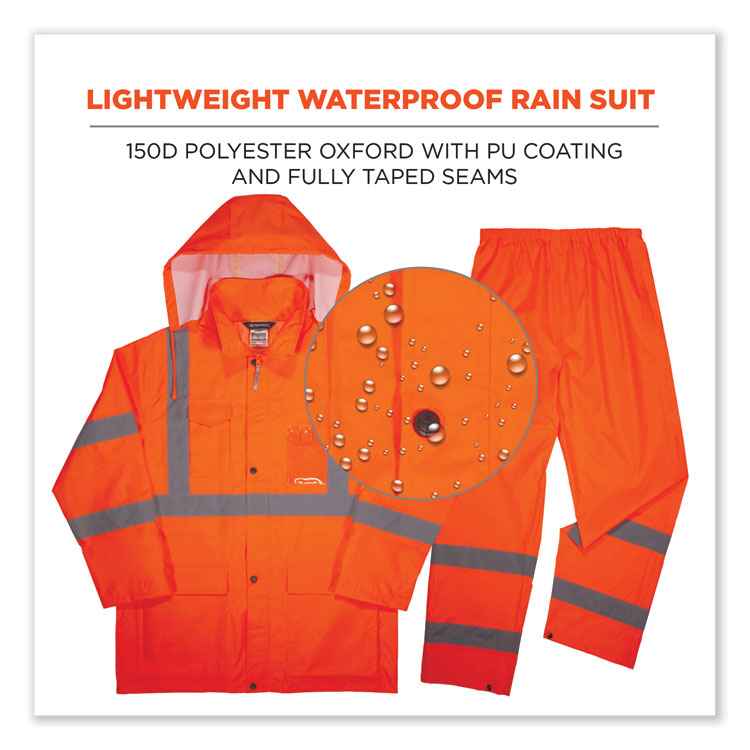 ERGODYNE CORPORATION GloWear 8376K Lightweight HV Rain Suit, Large, Orange (EGO25334)