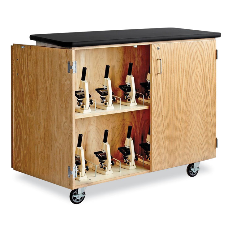DIVERSIFIED WOODCRAFTS, . Mobile Microscope Storage Cabinet, 48w x 24d x 40.5h, Black/Oak (DVW4701K)