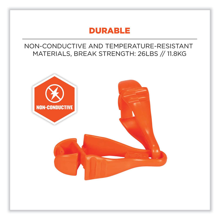 ERGODYNE CORPORATION Squids 3400 Dual Clip Glove Clip Holder, 1 x 1 x 6.5, Acetal Copolymer, Orange (EGO19118)