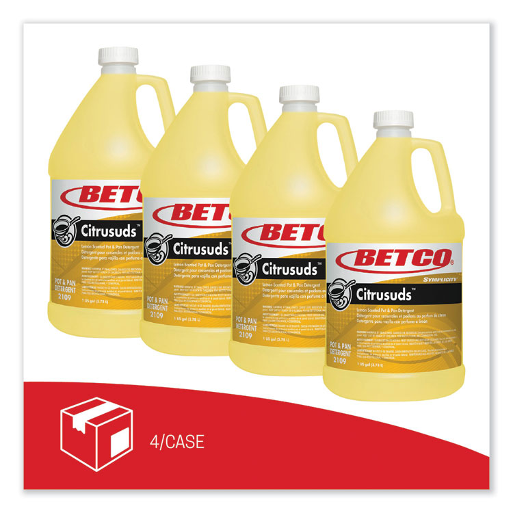 BETCO CORPORATION Symplicty Citrusuds Manual Dishwashing Detergent, Lemon Scent, 1 gal Bottle, 4/Carton (BET21090400)