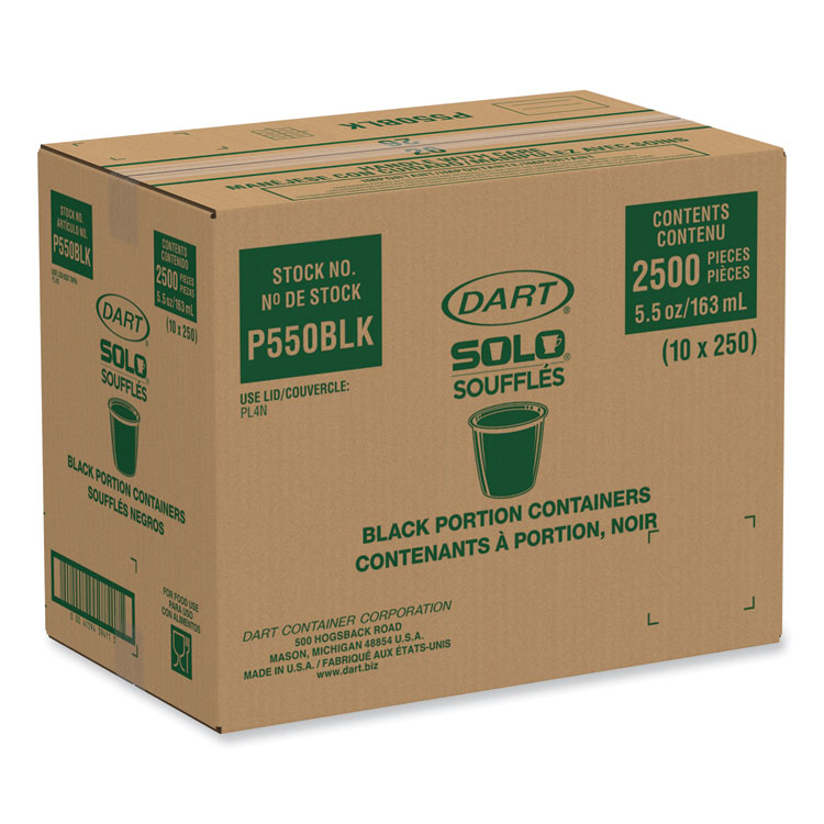 DART Portion Containers, 5.5 oz, Plastic, Black, 250/Bag, 10 Bags/Carton (DCCP550BLK)