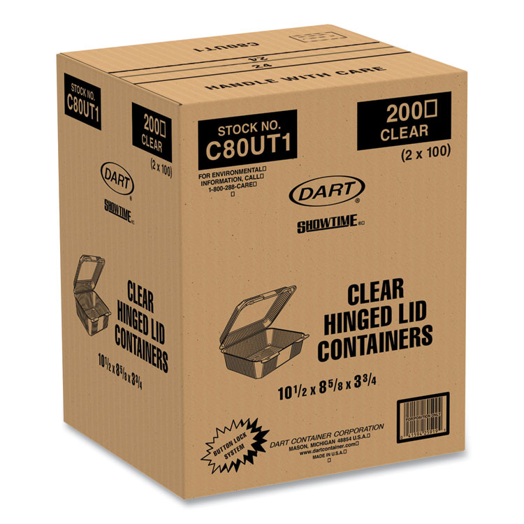 DART StayLock Clear Hinged Lid Containers, 10.5 x 8.6 x 3.8, Plastic, 200/Carton (DCCC80UT1)