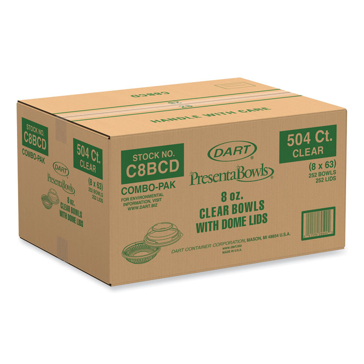 DART PresentaBowls Bowl/Lid Combo-Paks, 8 oz, Clear, Plastic, 63/Pack, 4 Packs/Carton (DCCC8BCD)