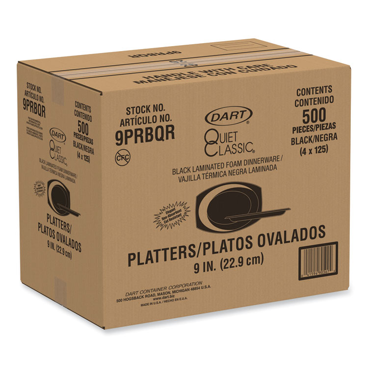 DART Quiet Classic Laminated Foam Dinnerware, Platter, 6.7 x 9.8, Black, 500/Carton (DCC9PRBQR)