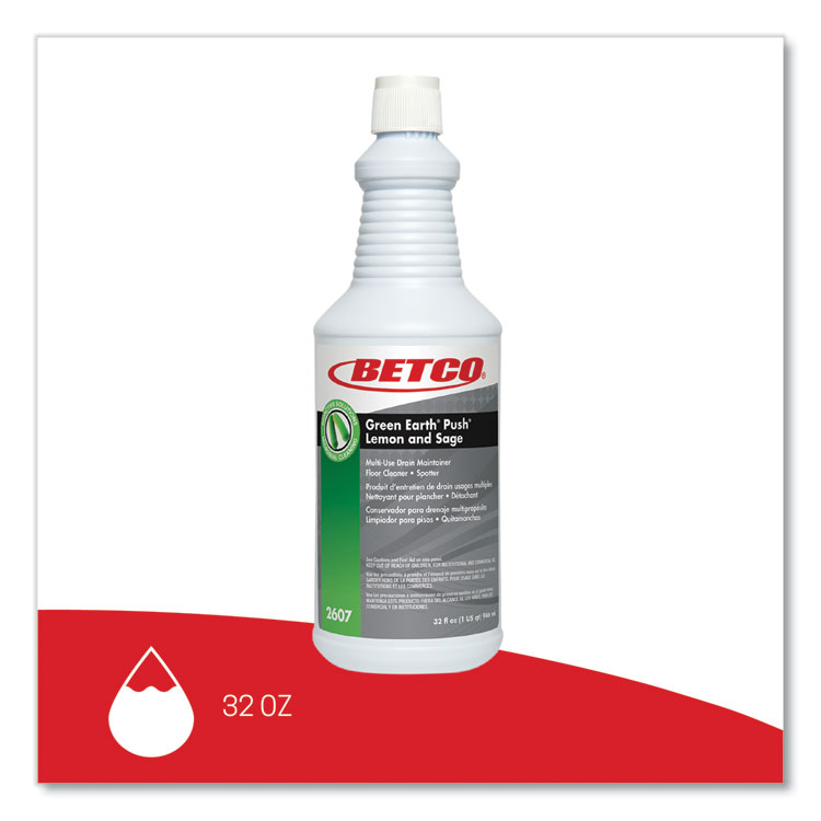 BETCO CORPORATION PUSH All Purpose Cleaner and Odor Eliminator, Lemon and Sage Scent, 32 oz Bottle, 12/Carton (BET26071200)