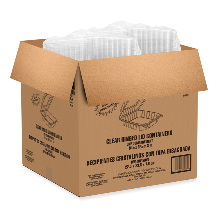 DART ClearSeal Hinged-Lid Plastic Containers, 9.3 x 8.83 x 3, Clear, 200/Carton (DCCPET95PST1)