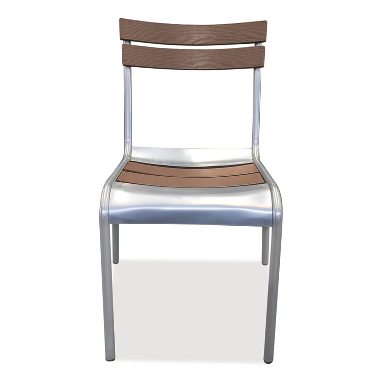 JMC FURNITURE Elcano Series Side Chair, Outdoor-Seating, Supports Up to 300 lb, 20" Seat Height, Brown/Silver Seat, Brown Back, Silver Base (JMCELCANOCHRSLW)