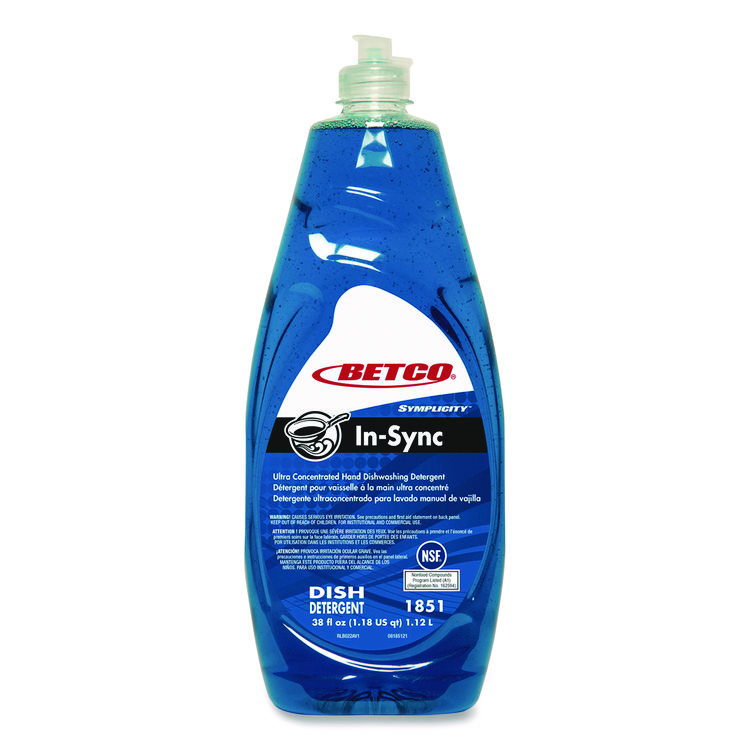 BETCO CORPORATION Symplicity In-Sync Hand Dishwashing Detergent, Fresh Ozonic Scent, 38 oz Bottle, 8/Carton (BET1851B900)