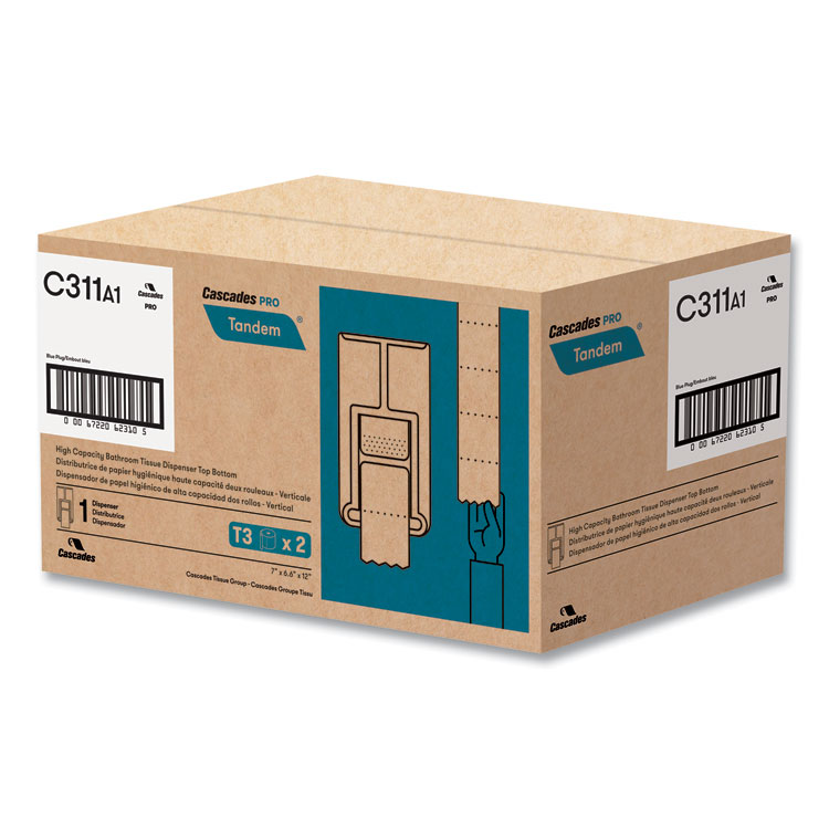 CASCADES TISSUE GROUP Tandem No Touch High Capacity Bath Tissue Dispenser, 7 x 6.6 x 12, White (CSDC311)