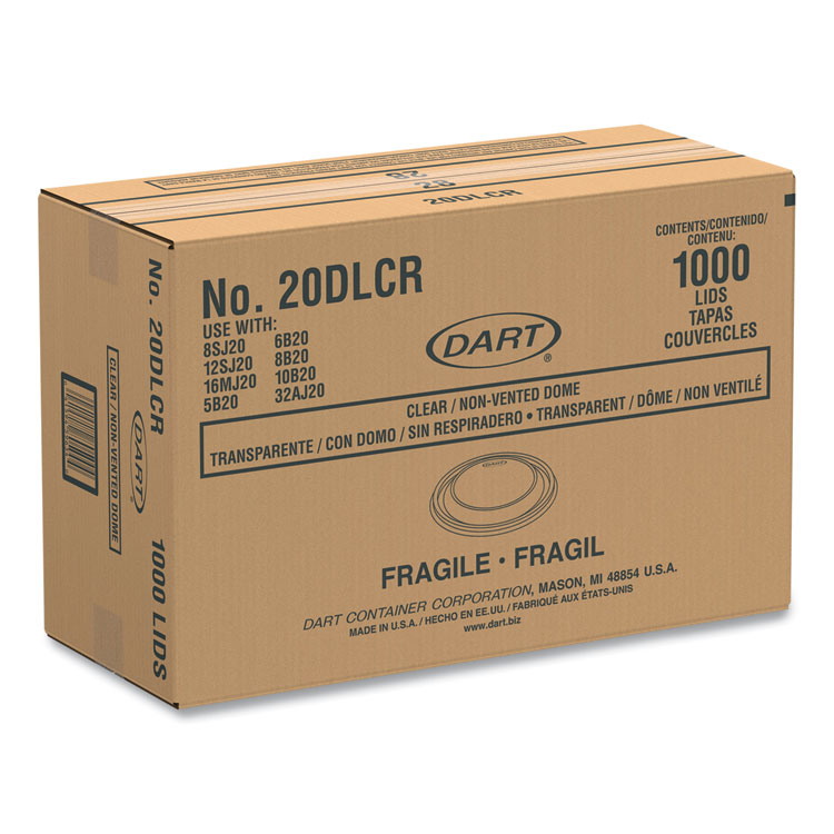 DART Plastic Dome Lid, Fits 5 oz to 32 oz Hot Cups/Containers, Clear, 100/Pack, 10 Packs/Carton (DCC20DLCR)