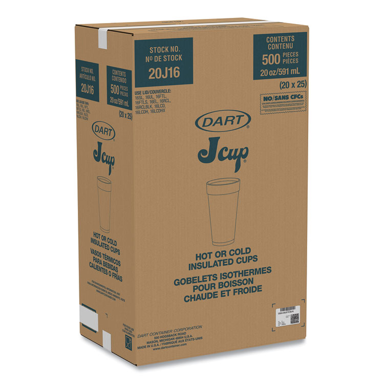 DART Coca-Cola Foam Cups, 20 oz, White/Red, 25/Bag, 20 Bags/Carton (DCC20J16C)