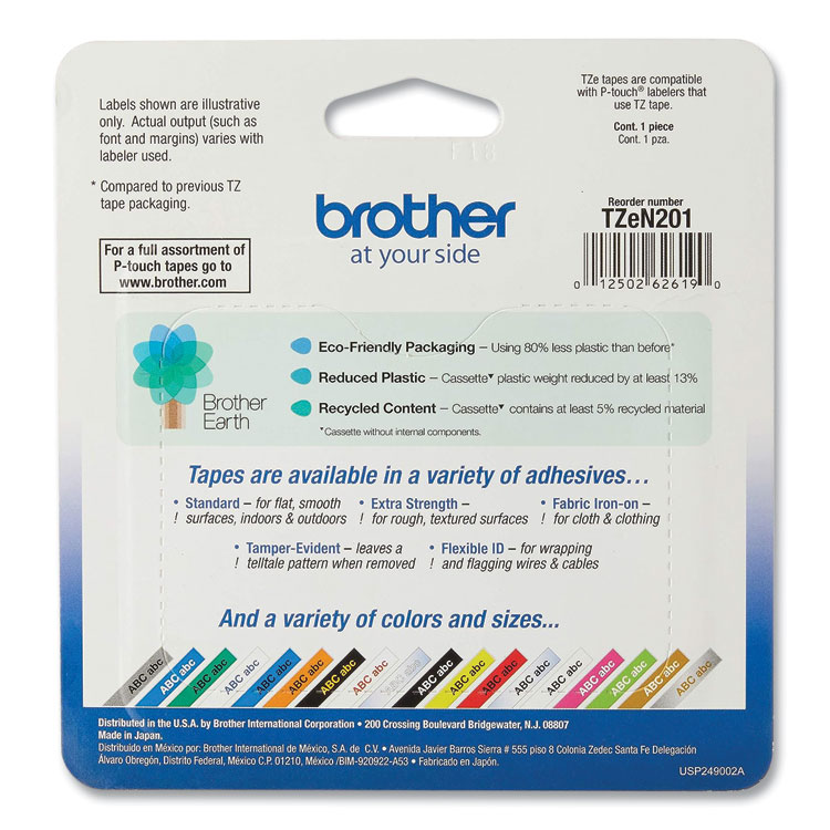 BROTHER INTL. CORP. TZ Super-Narrow Non-Laminated Tape for P-Touch Labeler, 0.13" x 26.2 ft, Black on White (BRTTZEN201)