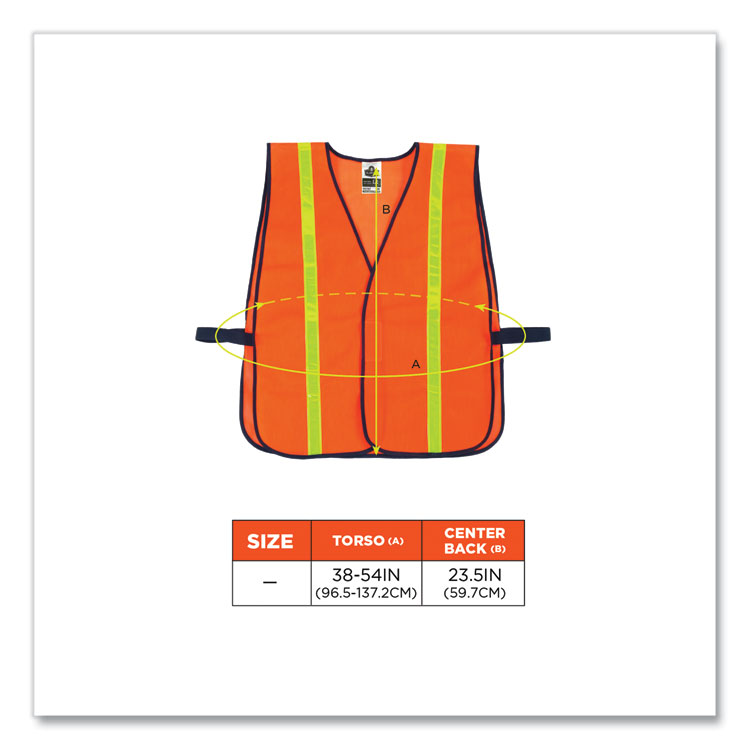 ERGODYNE CORPORATION 8040HL Non-Certified Hi-Gloss Vest, Polyester, One Size Fits Most, Orange (EGO20070)