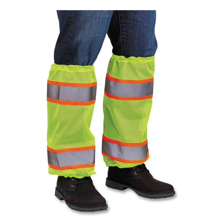 ERGODYNE CORPORATION GloWear 8009 Class E Two-Tone Mesh Leg Gaiters, One Size Fits Most, Lime (EGO29093)
