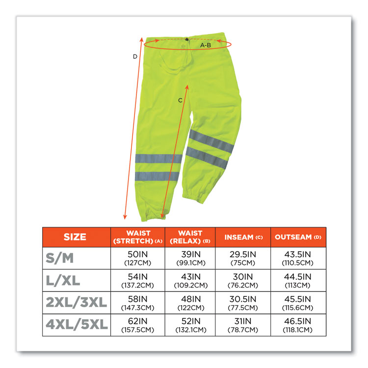 ERGODYNE CORPORATION GloWear 8910 Class E Hi-Vis Pants, Small/Medium, Lime (EGO22953)