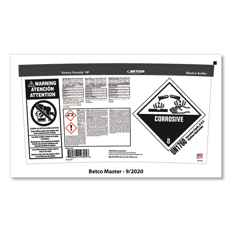 BETCO CORPORATION Factory Formula HP Cleaner Degreaser, 5 gal Bucket (BET1930500)