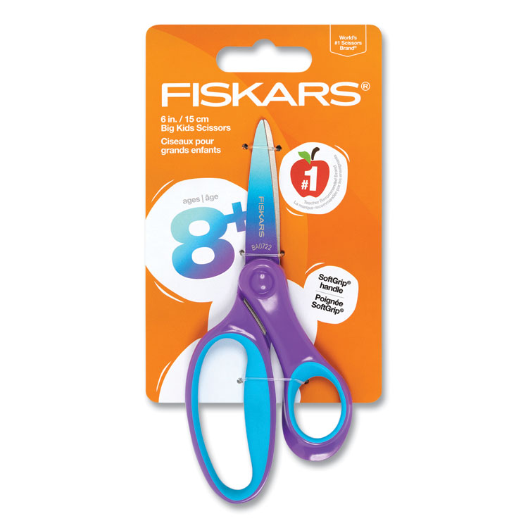 FISKARS MANUFACTURING CORP Big Kid Ombre Scissors, Pointed Tip, 7.5" Long, 3.5" Cut Length, Straight Purple/Turquoise Handle (FSK1067127)