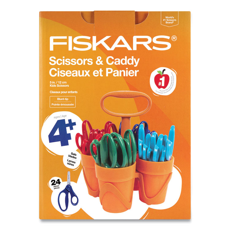 FISKARS MANUFACTURING CORP Classpack Scissors Caddy, Rounded Tip, 5" Long, 1.6" Cut Length, Straight Assorted Color Handles, 24/Set (FSK1067049)