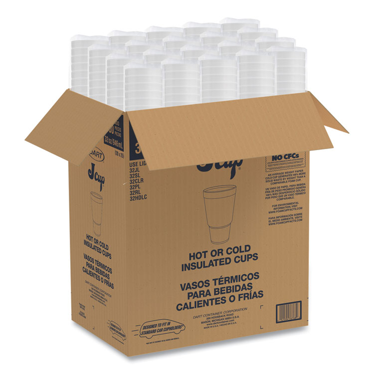 DART Breeze Hot/Cold Insulated Foam Drinking Cups, Squat Pedestal Cup, 32 oz, Teal/White/Blue, 500/Carton (DCC32AJ32B)