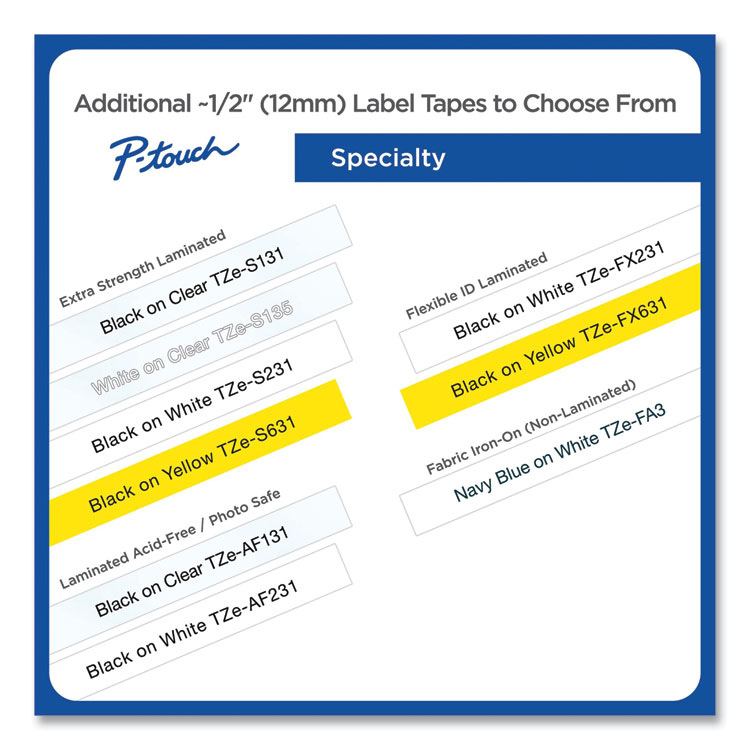 BROTHER INTL. CORP. TZe Series Standard Adhesive Laminated Labeling Tape, 0.5", Black on White, 6/Pack (BRTTZE2316PKB)
