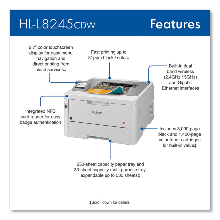 BROTHER INTL. CORP. Workhorse HL-L8245CDW Wireless Digital Color Printer (BRTHLL8245CDW)